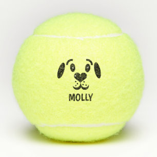 Cute Cartoon Dog Face Custom Name Personalised Tennis Balls