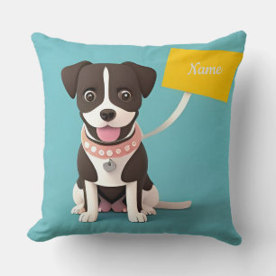 Cute Cartoon Dog Holding Yellow Sign Cushion