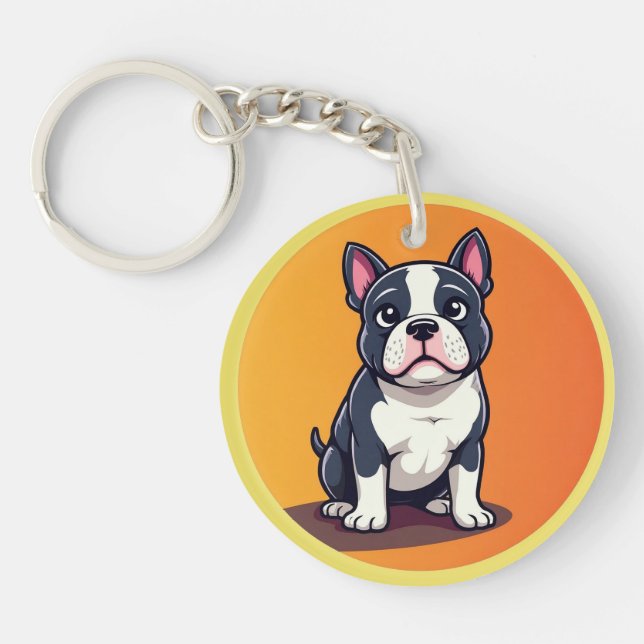 Cute Cartoon Dog Illustration Key Ring (Front)