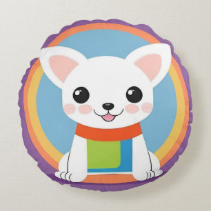 Cute Cartoon Dog Illustration Round Cushion
