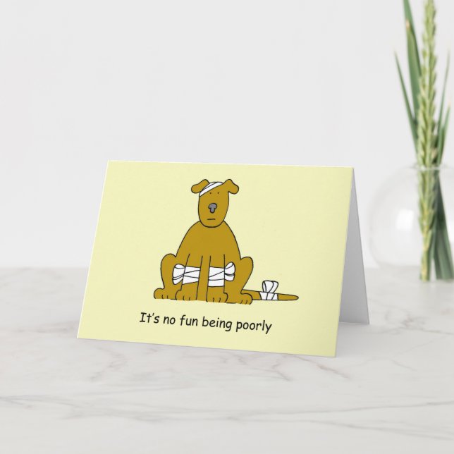 Cute Cartoon Dog in Bandages Get Well Soon Card (Front)
