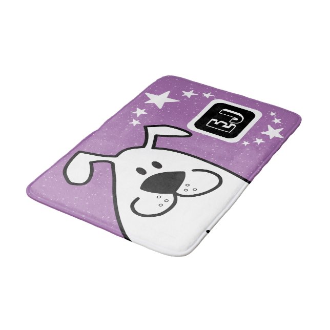 Cute Cartoon Dog Monogram Bath Mat (Angled)