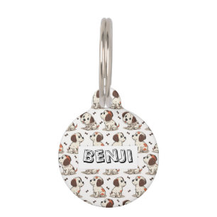 Cute cartoon dog pattern with pet name design tag