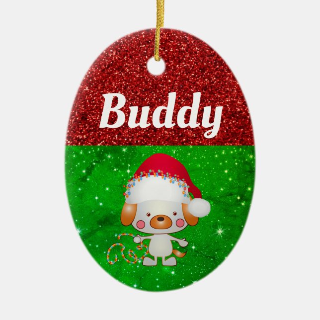 Cute Cartoon Dog Pet Name Christmas Ceramic Tree Decoration (Front)