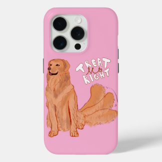 Cute Cartoon Dog Quote "Treat Me Right" iPhone 15 Pro Case
