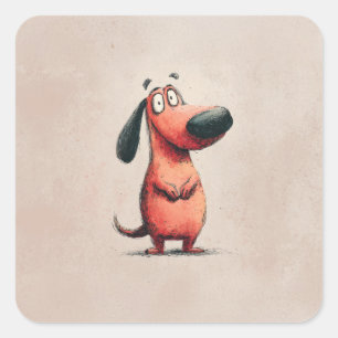 Cute Cartoon Dog Sketch Illustration Square Sticker