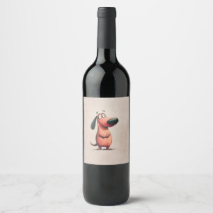 Cute Cartoon Dog Sketch Illustration Wine Label
