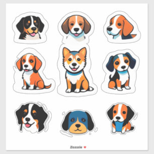 Cute Cartoon Dog Sticker Set With Bright Colours
