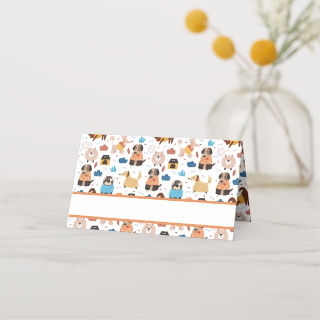 Cute Cartoon Dog Theme Birthday Party Place Card (Front)