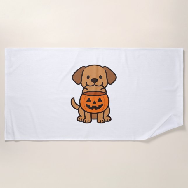 Cute Cartoon Dog Trick-or-Treating Classic T-Shirt Beach Towel (Front)