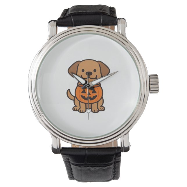 Cute Cartoon Dog Trick-or-Treating Classic T-Shirt Watch (Front)