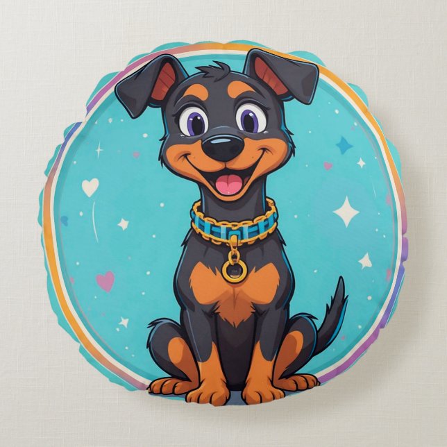 Cute Cartoon Dog With Collar Round Cushion (Front)