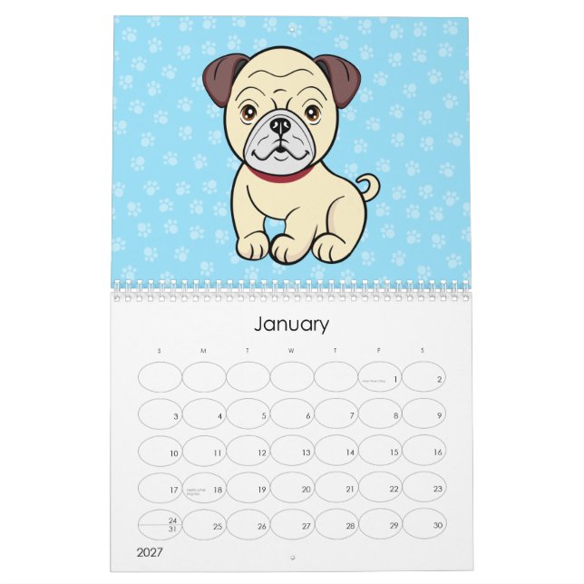Cute Cartoon Dogs Calendar (Jan 2027)