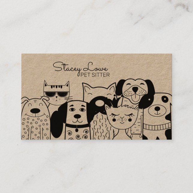 Cute Cartoon Dogs & Cats Pet Sitter  Business Card (Front)