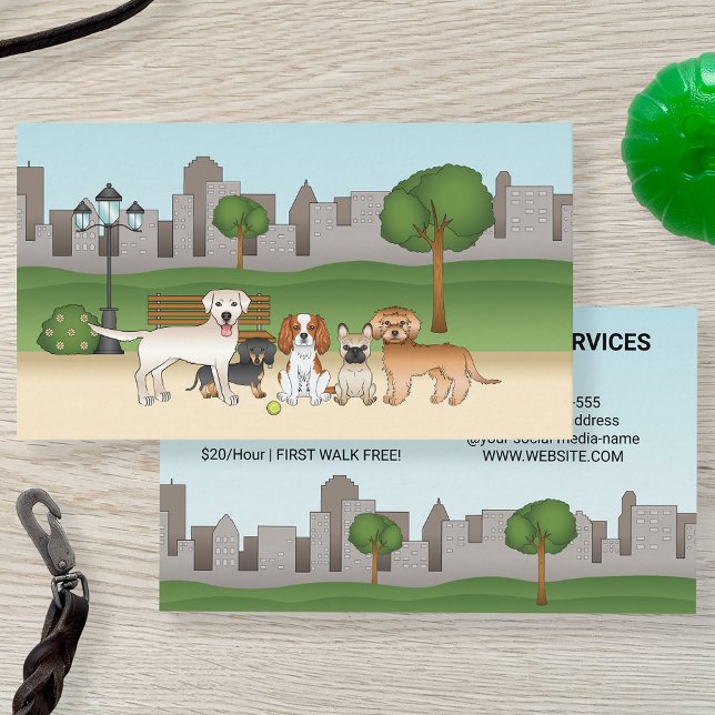 Cute Cartoon Dogs In A Park - Dog Walking Services Business Card (Creator Uploaded)