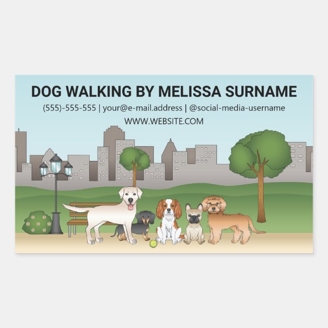 Cute Cartoon Dogs In A Park - Dog Walking Services Rectangular Sticker (Front)