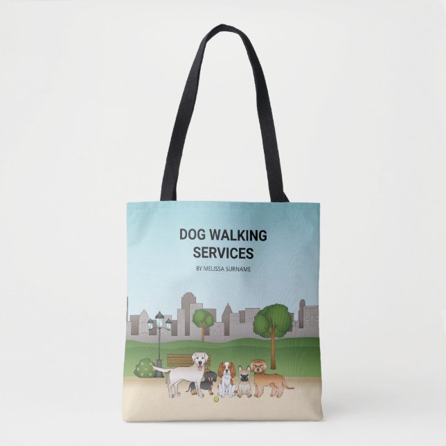 Cute Cartoon Dogs In A Park - Dog Walking Services Tote Bag (Front)