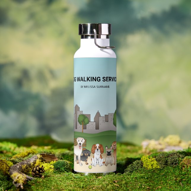 Cute Cartoon Dogs In A Park - Dog Walking Services Water Bottle (Outdoor)