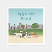 Cute Cartoon Dogs In A Park Happy Birthday