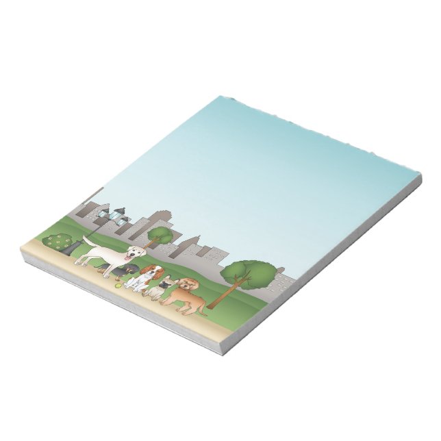 Cute Cartoon Dogs In A Park Illustration Notepad (Rotated)