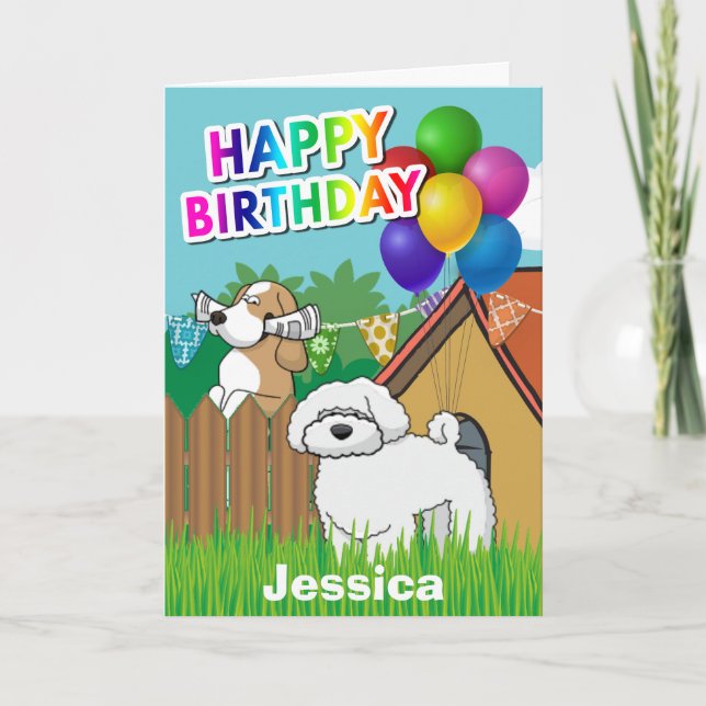 Cute Cartoon Dogs Neighbours Birthdays Card (Front)