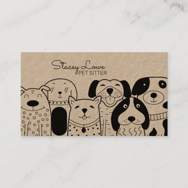 Cute Cartoon Dogs Pet Sitter | Dog Walker Business Business Card (Front)