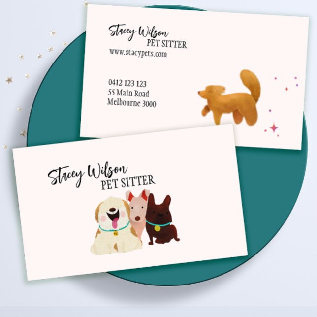 Cute Cartoon Dogs Pet Sitter | Dog Walker  Business Card (Creator Uploaded)