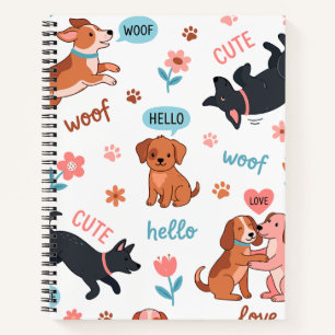 Cute Cartoon Dogs Playful Summer Aesthetic Pattern Notebook