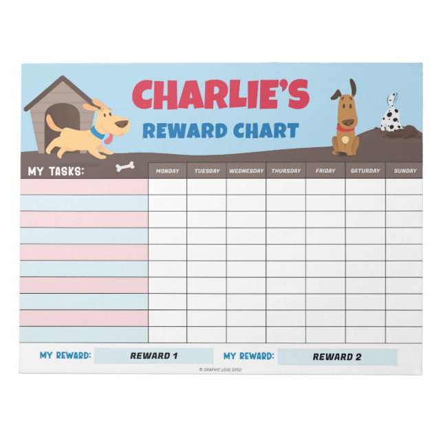 Cute Cartoon Dogs Reward Chart Personalised Tasks Notepad (Front)