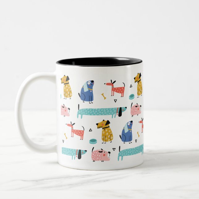 Cute Cartoon Dogs Two-Tone Coffee Mug (Left)