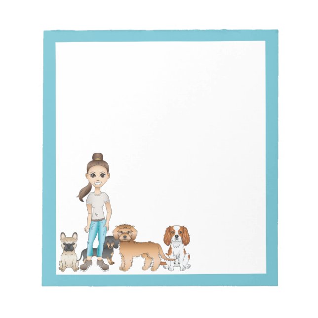 Cute Cartoon Dogs With A Cartoon Girl Notepad (Front)