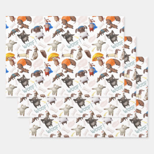 Cute Cartoon Dogs Wrapping Paper Sheet