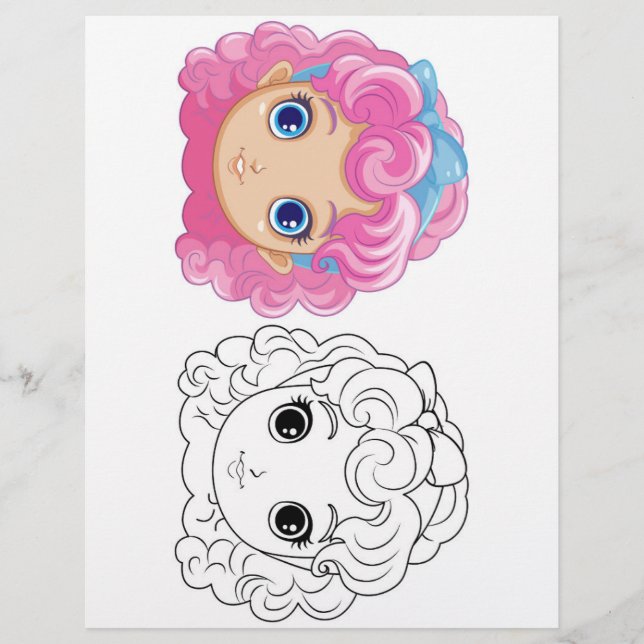 Cute Cartoon doll head colouring page (Front)