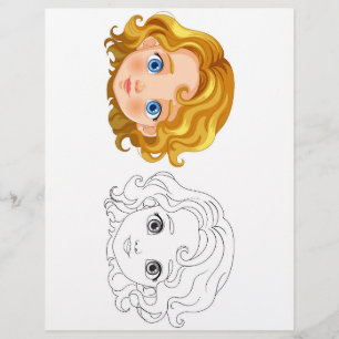 Cute Cartoon doll head colouring page