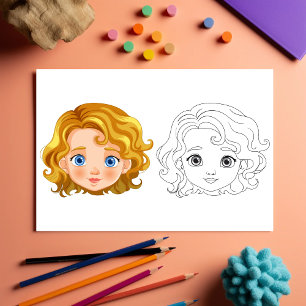 Cute Cartoon doll head colouring page