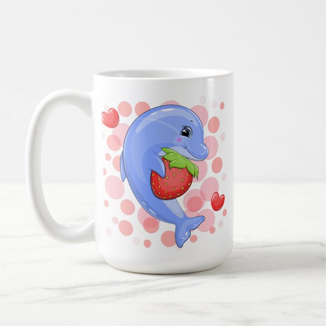 Cute cartoon dolphin and strawberry coffee mug (Left)