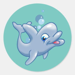 Cute Cartoon Dolphin Classic Round Sticker