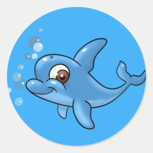 Cute Cartoon Dolphin Classic Round Sticker