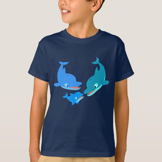 Cute Cartoon Dolphin Family Children T-Shirt (Front)