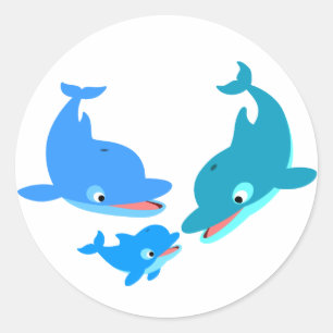 Cute Cartoon Dolphin Family Classic Round Sticker