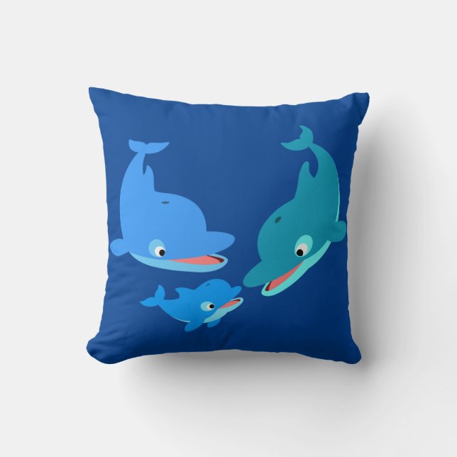 Cute Cartoon Dolphin Family Cushion (Front)