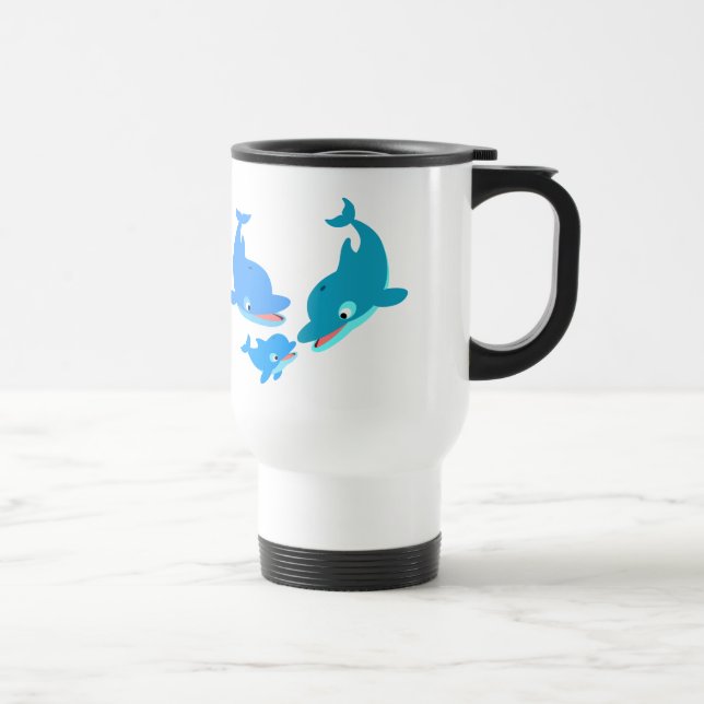 Cute Cartoon Dolphin Family Travel Mug (Right)