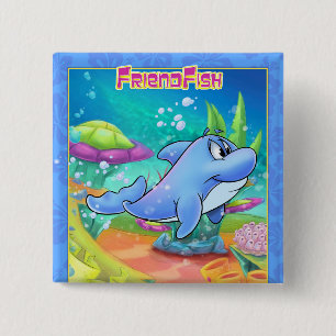 cute cartoon dolphin on a button