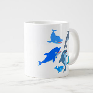 Cute Cartoon Dolphin Pod Large Coffee Mug