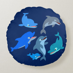Cute Cartoon Dolphin Pod Round Cushion