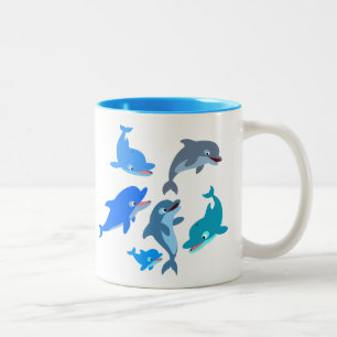 Cute Cartoon Dolphin Pod Two-Tone Coffee Mug