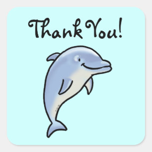 Cute cartoon dolphin thank you square sticker