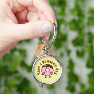 Cute Cartoon Doughnut Have A Holesome Day Food Pun Key Ring