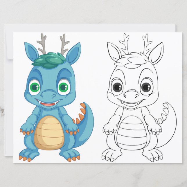 Cute Cartoon dragon colouring page (Front)