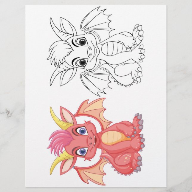 Cute Cartoon dragon colouring page (Front)